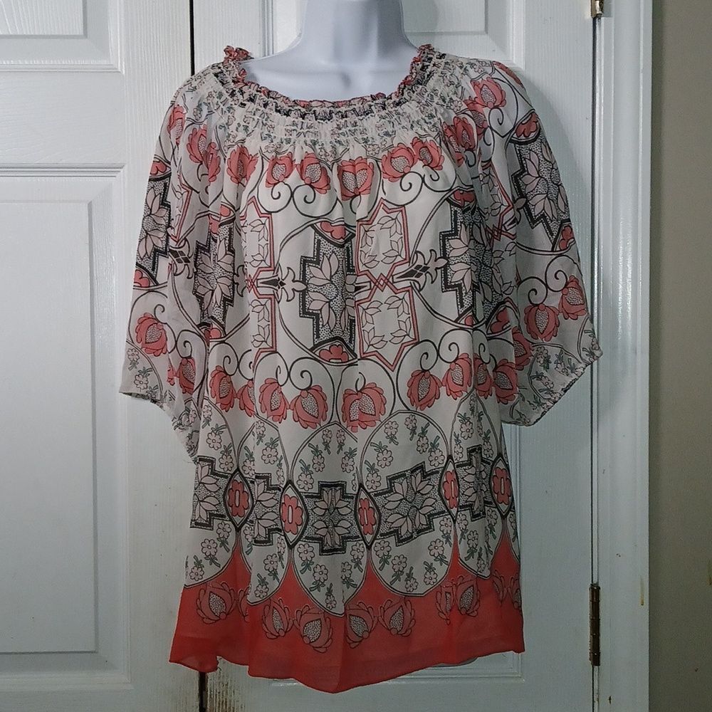 Max Edition pink white black blouse Sz XL EUC